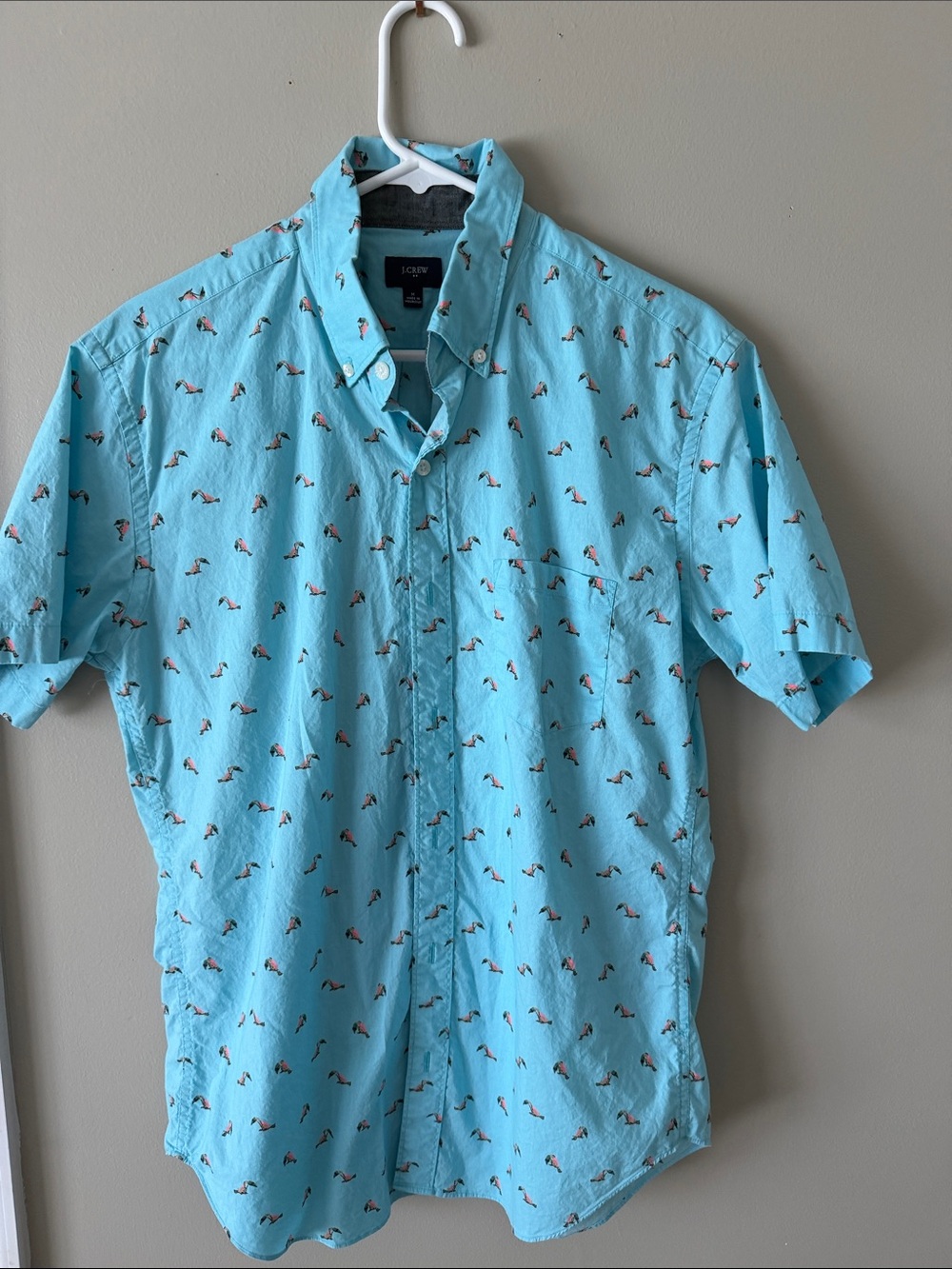 J. Crew Aqua Short-Sleeve Button-Down with Tiny Print